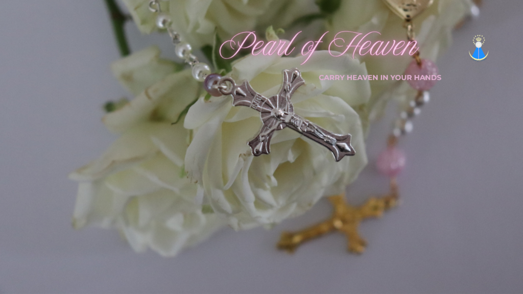 Rose background featuring a handmade rosary